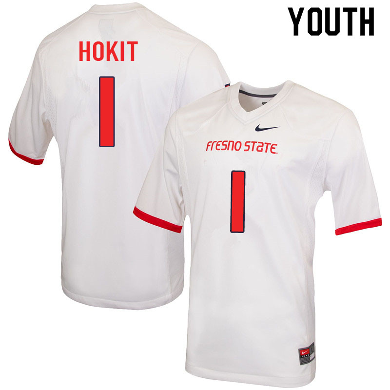 Youth #1 Josh Hokit Fresno State Bulldogs College Football Jerseys Sale-White
